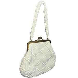 Vintage 1960s Hong Kong Beaded Pearl Lattice Evening Bag